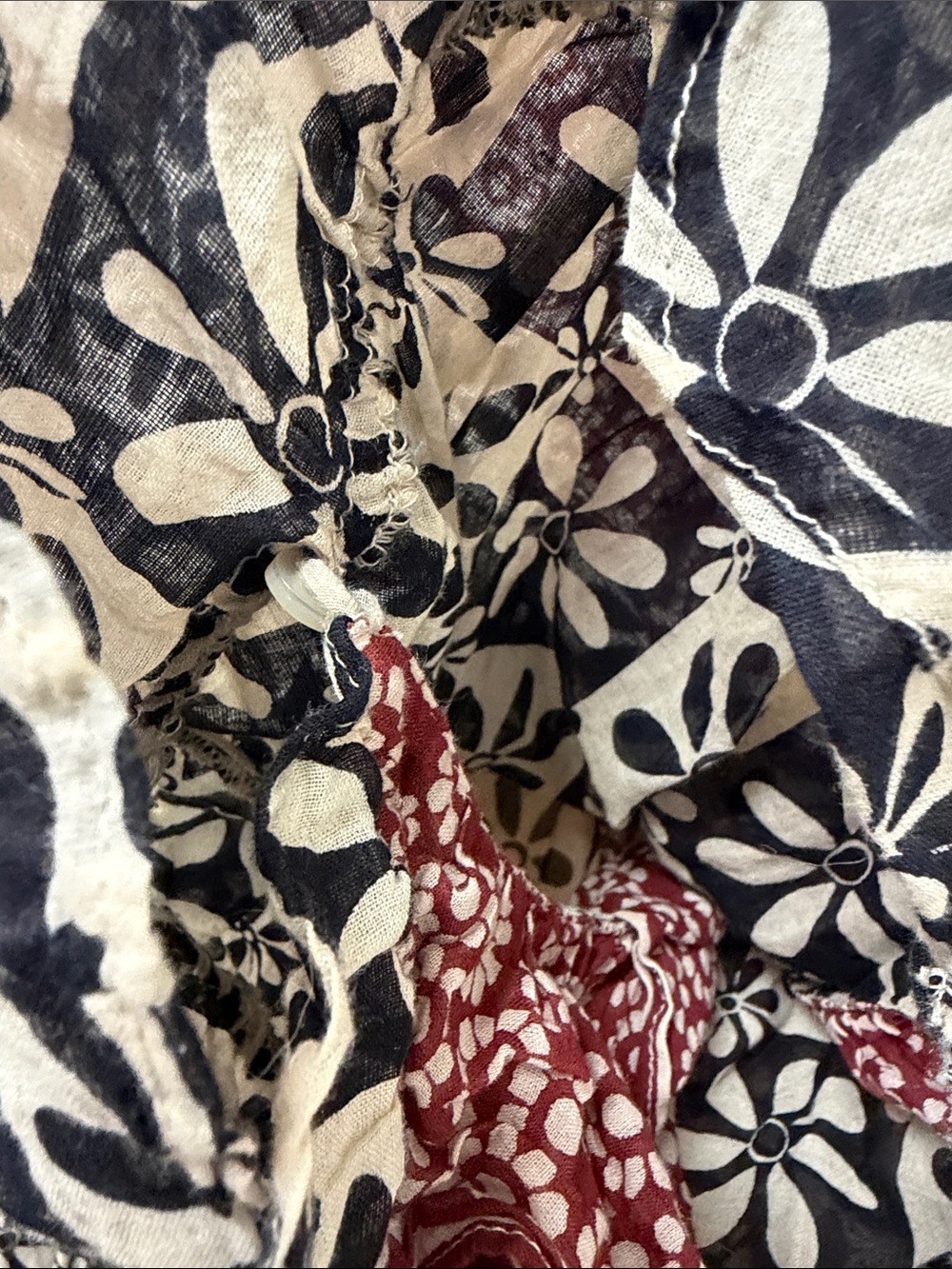 Free People Black & White Floral Ruffle-Trim Blouse with Burgundy Accents - Picture 8 of 10
